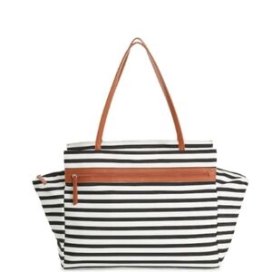 DSW Large Black White Stripe Weekender Travel Tote Bag